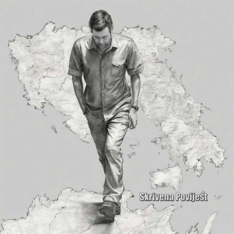 slika opisuje čovjeka koji gazi kartu svijeta