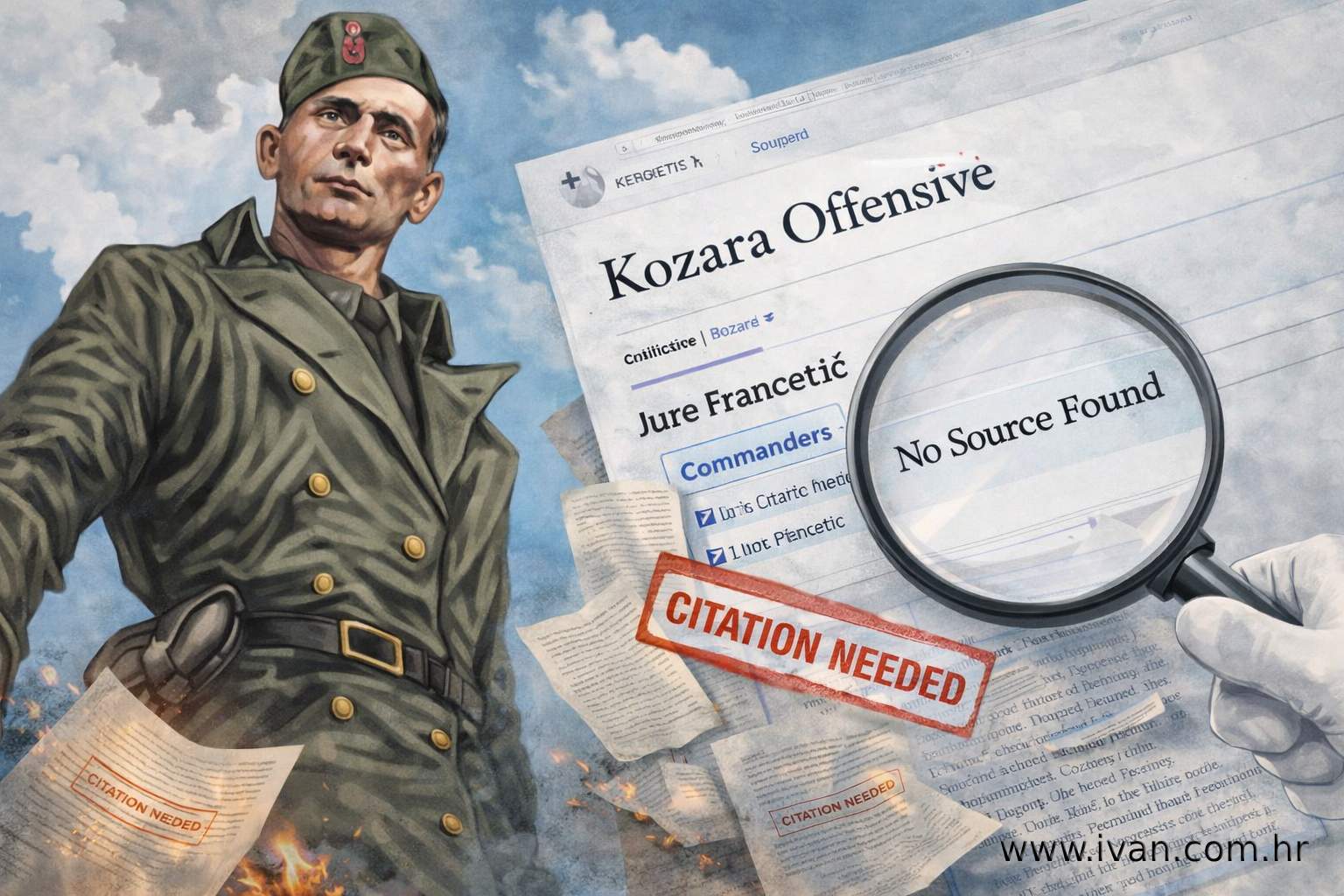 Jure Francetić Kozara Wikipedija – ilustracija provjere izvora i oznake “citation needed” u članku o Kozarskoj ofenzivi
