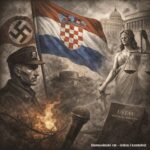 NDH i moderna Hrvatska prikazane kroz simboličan sukob ideologije, povijesnog nasljeđa i ustavnih temelja suvremene hrvatske države.