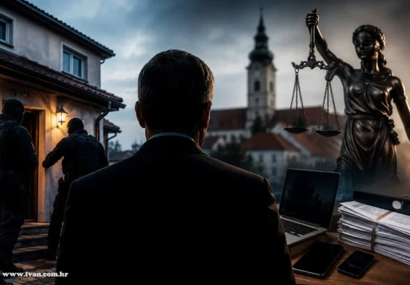 Viktor Šimunić i USKOK – simbolična ilustracija pretrage, oduzimanja digitalnih uređaja i istrage povezane s radom gradonačelnika Oroslavja.
