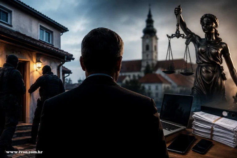 Viktor Šimunić i USKOK – simbolična ilustracija pretrage, oduzimanja digitalnih uređaja i istrage povezane s radom gradonačelnika Oroslavja.