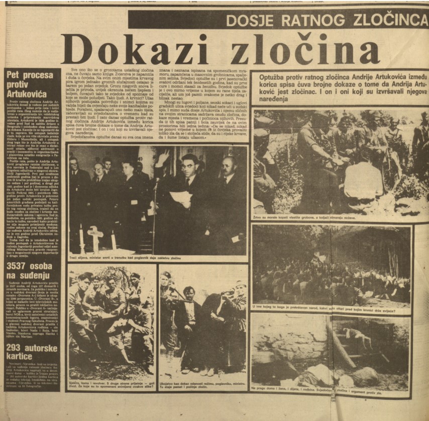 Vjesnik Dokazi zločina 15 svibnja 1986 suđenje Andriji Artukoviću fotografije