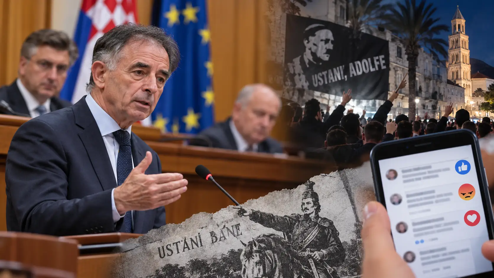 Pupovčev govor o odgovornosti – urednička ilustracija uz analizu saborskog govora i Facebook rasprave.